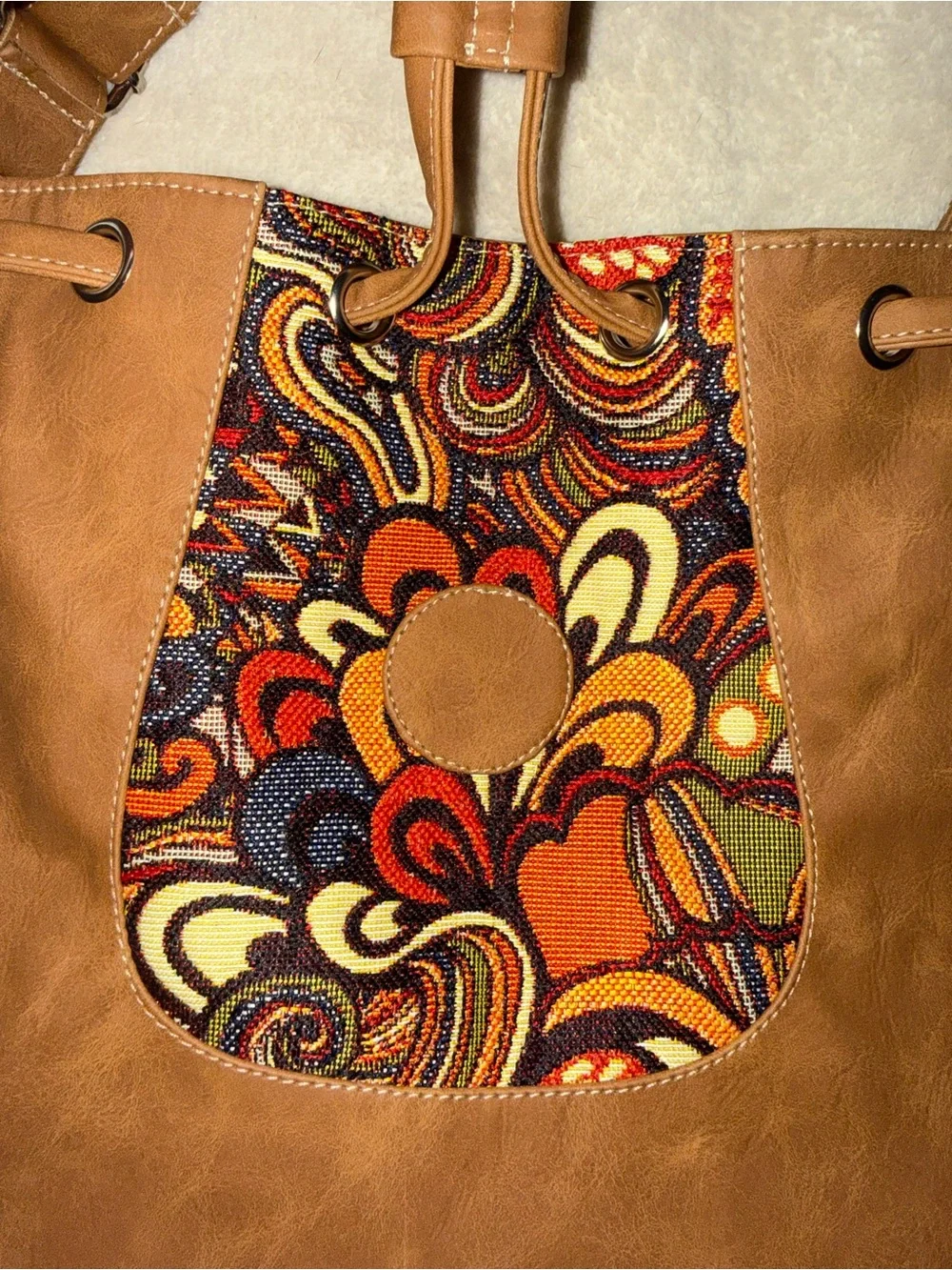 Brown Faux Leather Bucket Bags